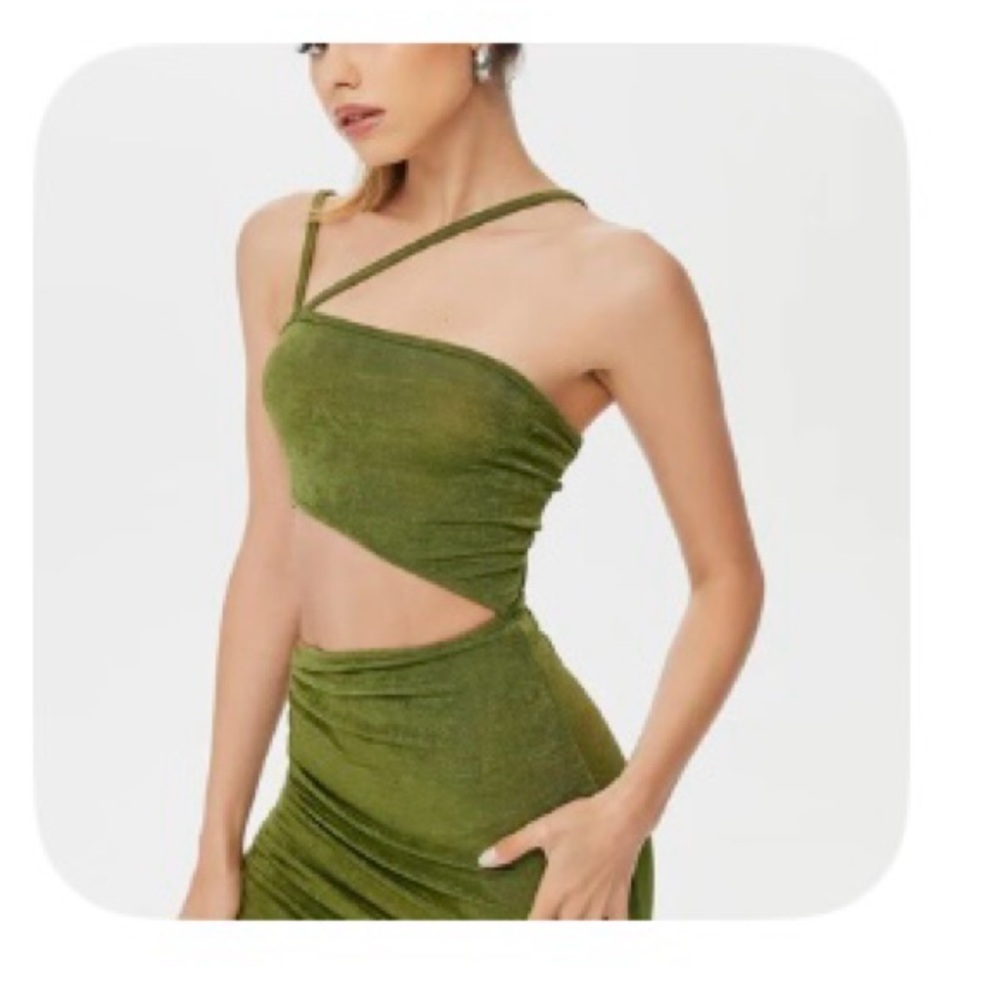 Olive Green Asymmetrical Cutout Bodycon Dress